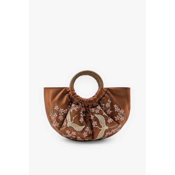 ZARA FAN BAG WITH EMBROIDERED FLOWERS AND BIRDS - Picture 1 of 6